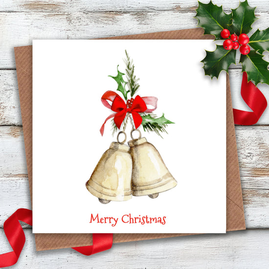 Christmas Bells Greeting Card With Bow - Crumble and Core