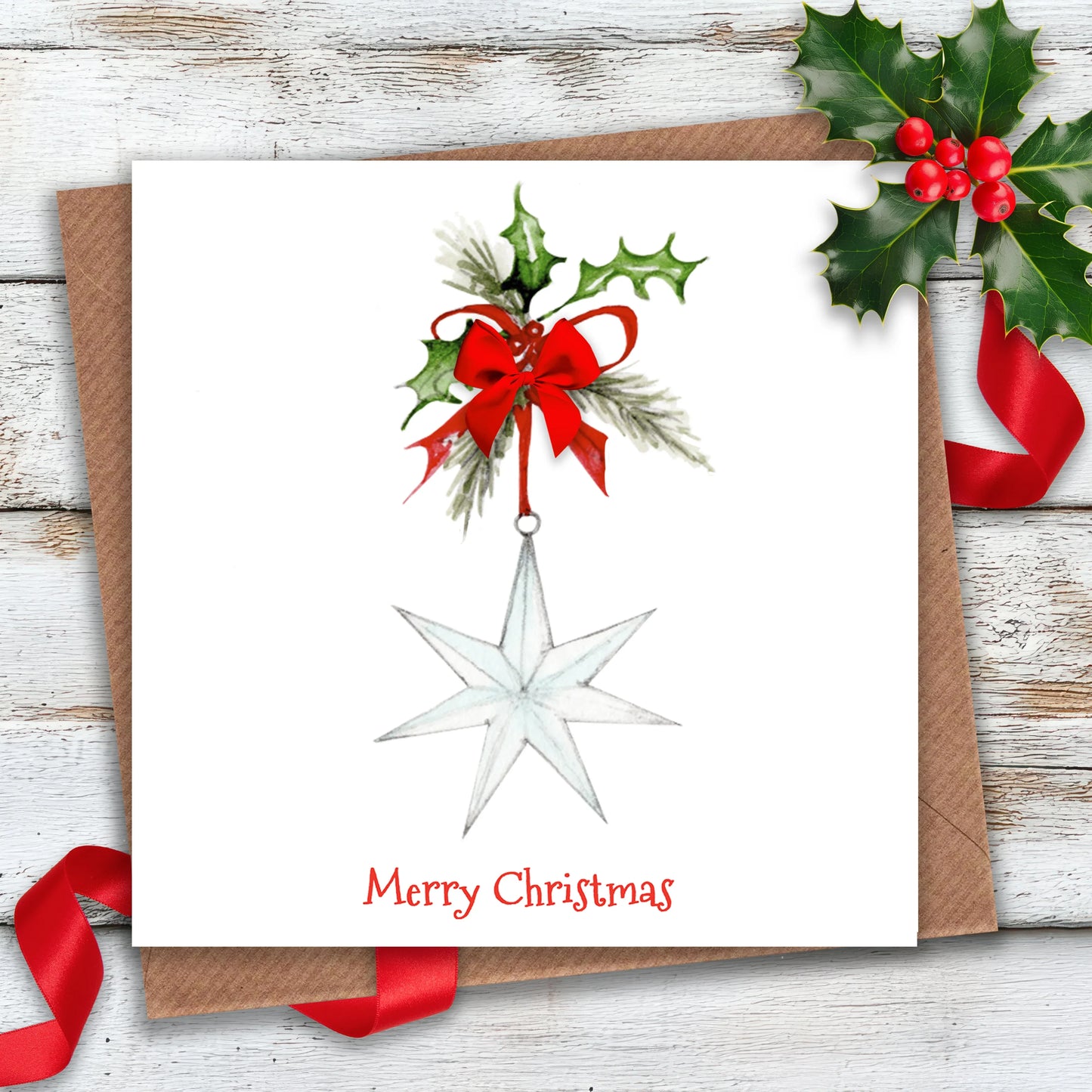 Christmas Star Greeting Card With Bow - Crumble and Core