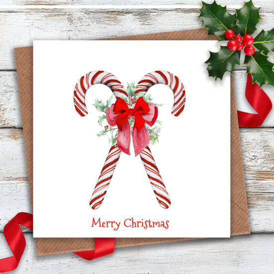 Christmas Candy Canes Greeting Card With Bow - Crumble and Core