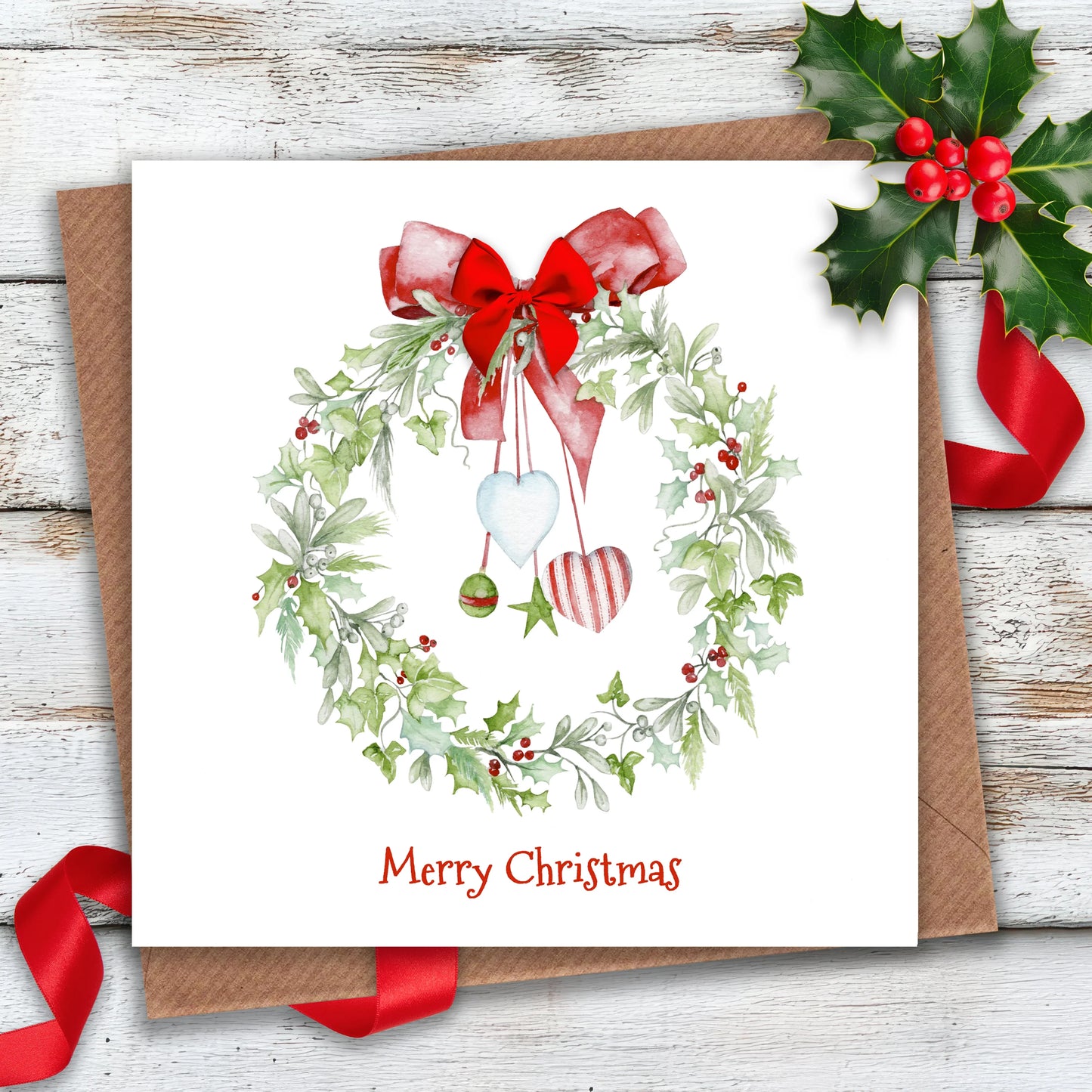 Christmas Wreath Greeting Card With Bow - Crumble and Core