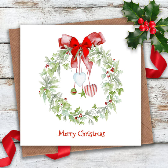 Christmas Wreath Greeting Card With Bow - Crumble and Core