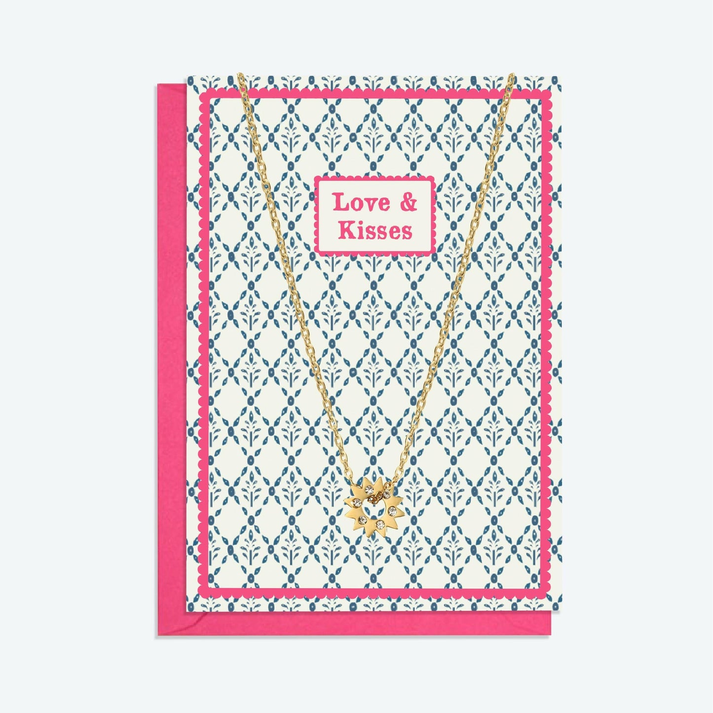 Gold Sun Pendant Necklace and Love and Kisses Card Gift Set - Crumble and Core