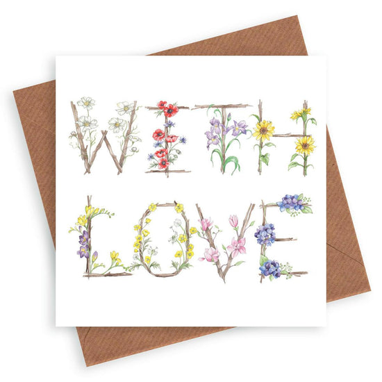 Thank you Thinking of You Card - With Love Floral Letter Alphabet Design Card - Crumble and Core