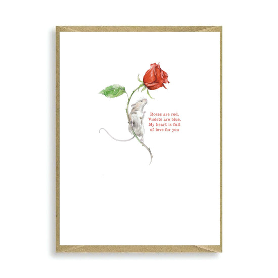 Beautiful Rose and Mouse Mini Card - Adorable Greeting Card for Loved Ones - Crumble and Core