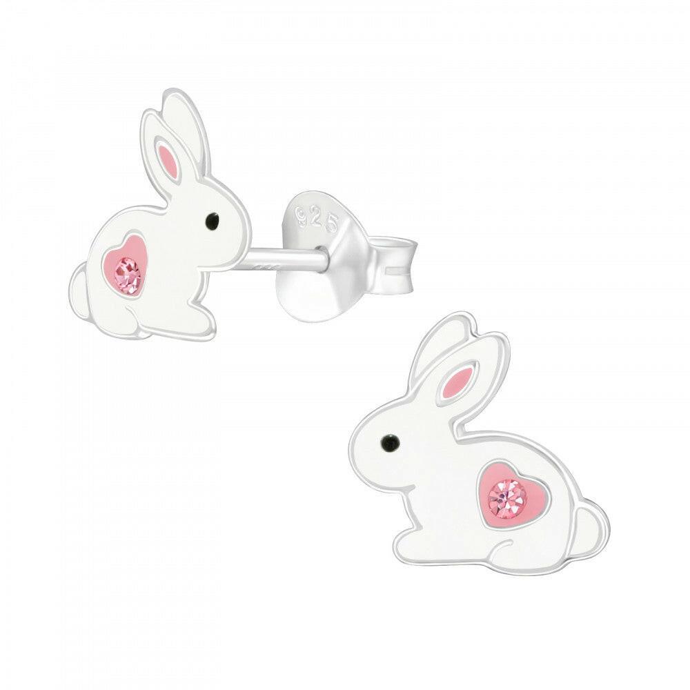 Sterling Silver White Bunny Earrings - Perfect Birthday Gift for Girls and Bunny Lovers - Crumble and Core