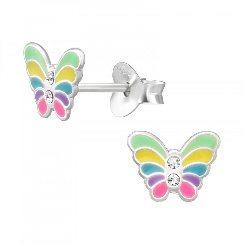 Sterling Silver Butterfly Stud Earrings Colourful Gift Boxed Present for Her - Crumble and Core