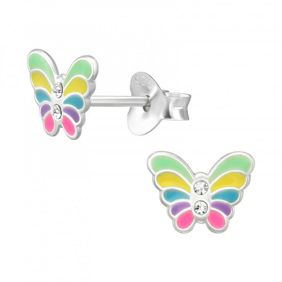 Sterling Silver Butterfly Stud Earrings Colourful Gift Boxed Present for Her - Crumble and Core