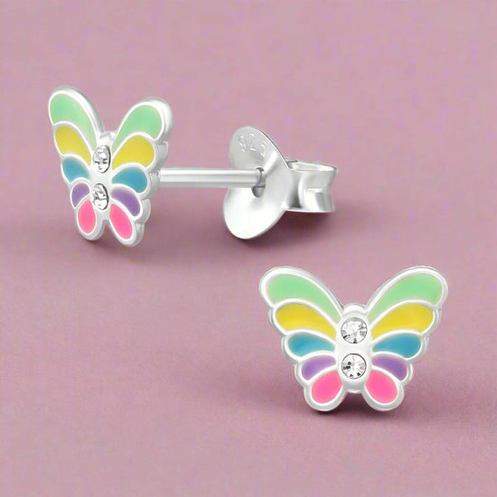 Silver Butterfly Earrings – Hypoallergenic Sterling Silver Studs | Lightweight & Comfortable - Crumble and Core