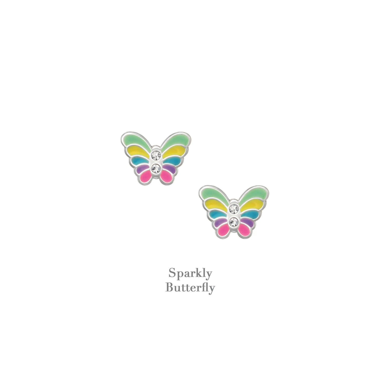 Sterling Silver Butterfly Stud Earrings Colourful Gift Boxed Present for Her - Crumble and Core