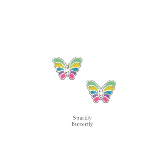 Sterling Silver Butterfly Stud Earrings Colourful Gift Boxed Present for Her - Crumble and Core