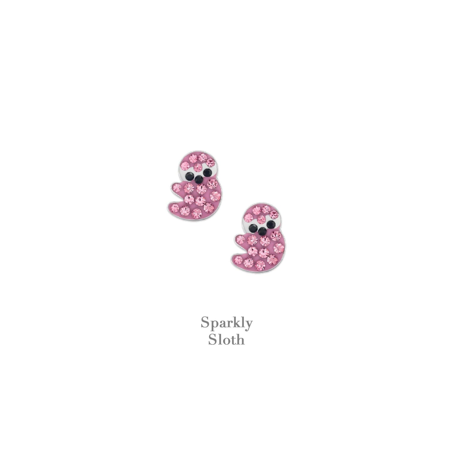 Sterling Silver Pink Sloth Stud Earrings Card and Gift Box - Crumble and Core