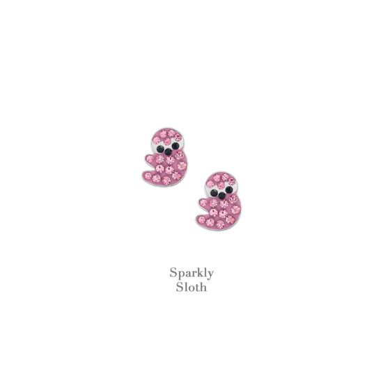 Sterling Silver Pink Sloth Stud Earrings Card and Gift Box - Crumble and Core