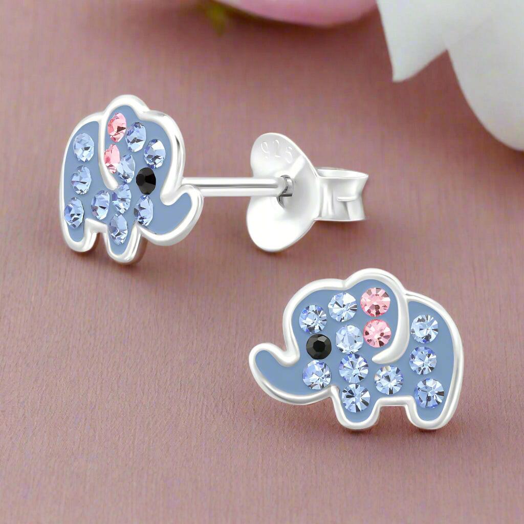 Silver Elephant Earrings – Blue Studs | Lightweight Nickel Free Jewelry - Crumble and Core