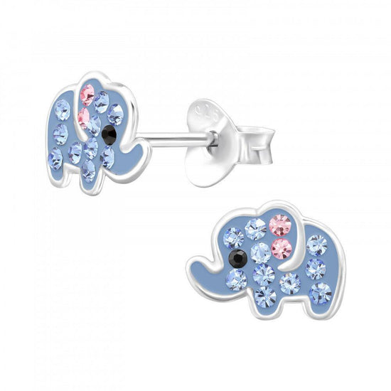 Sterling Silver Elephant Stud Earrings with Sparkling Crystals - Card and Gift-Ready in a Box - Crumble and Core