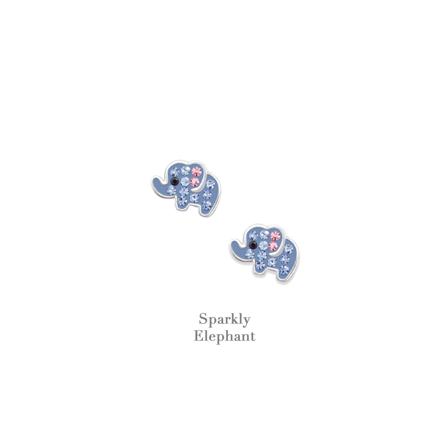 Sterling Silver Elephant Stud Earrings with Sparkling Crystals - Card and Gift-Ready in a Box - Crumble and Core