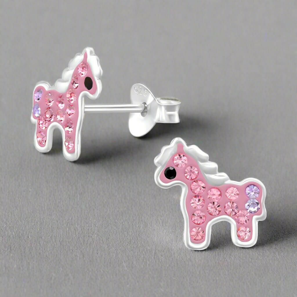 Sterling Silver Sparkly Pony Earrings - Gift Box - Magical Gift for Girls - Crumble and Core