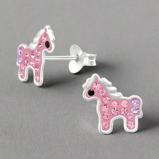 Sterling Silver Sparkly Pony Earrings - Gift Box - Magical Gift for Girls - Crumble and Core