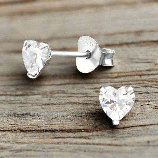 Silver Stud Earrings – Hypoallergenic 925 Sterling Silver Crystal Heart Studs - Crumble and Core