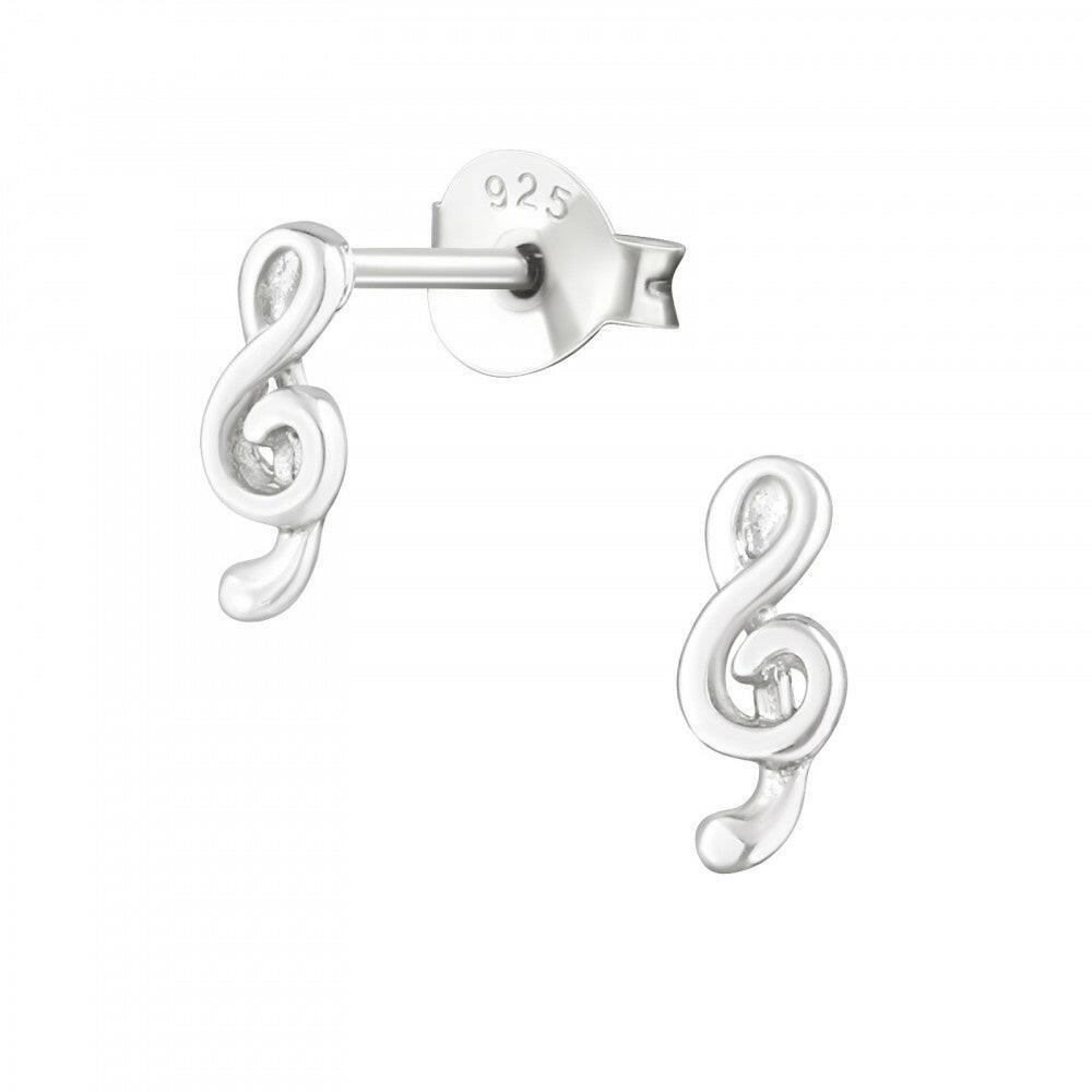 Silver Stud Earrings – Treble Clef Music Note Hypoallergenic Lightweight Studs - Crumble and Core