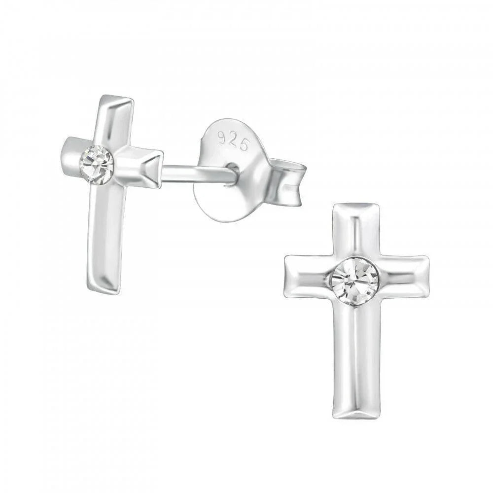 Silver Cross Earrings – Hypoallergenic Sterling Silver Studs | Lightweight Gift - Crumble and Core