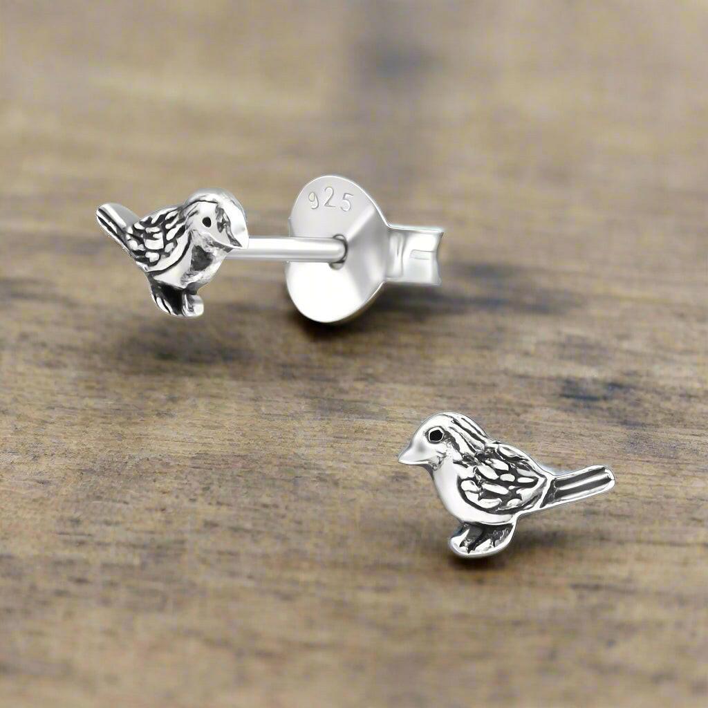 Silver Bird Earrings – Hypoallergenic 925 Sterling Silver Studs for Everyday Wear - Crumble and Core