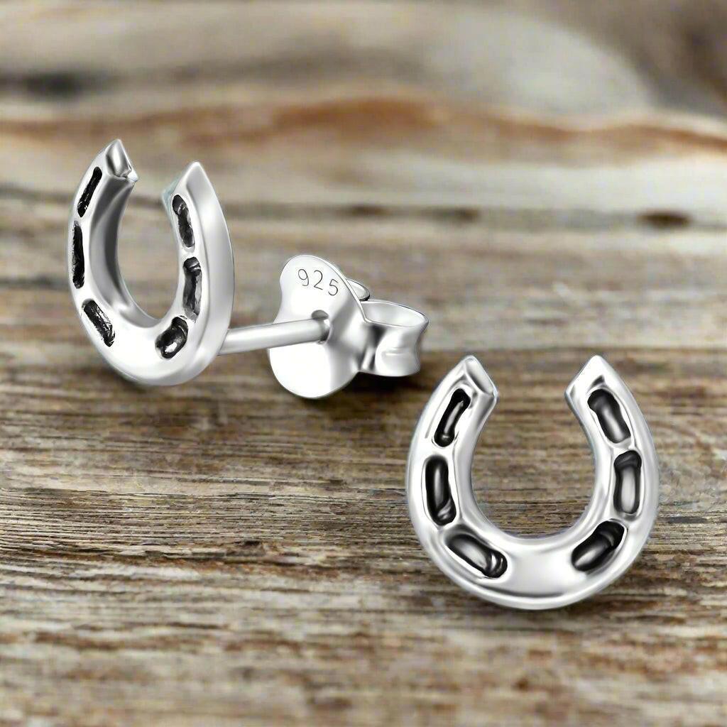 Silver Horse Shoe Earrings – Hypoallergenic Studs | Handcrafted Sterling Silver Gift - Crumble and Core