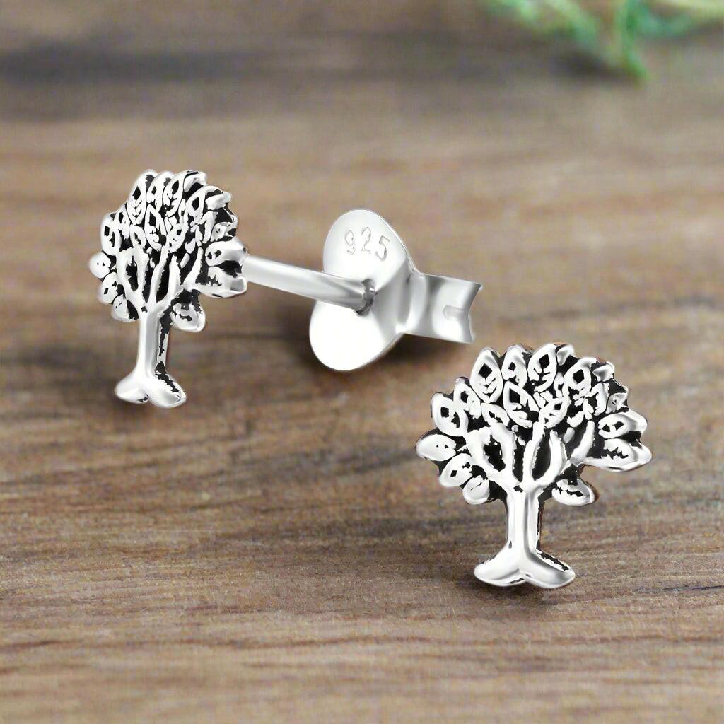 Silver Stud Earrings – Tree of Life Hypoallergenic Sterling Silver Studs for Daily Wear - Crumble and Core