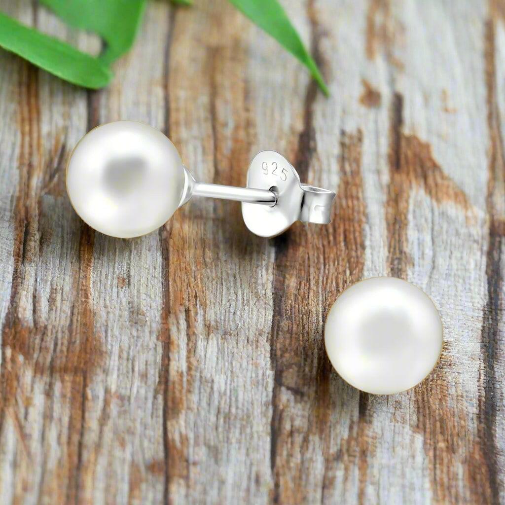Silver Pearl Earrings – Hypoallergenic 925 Sterling Studs for Sensitive Ears - Crumble and Core
