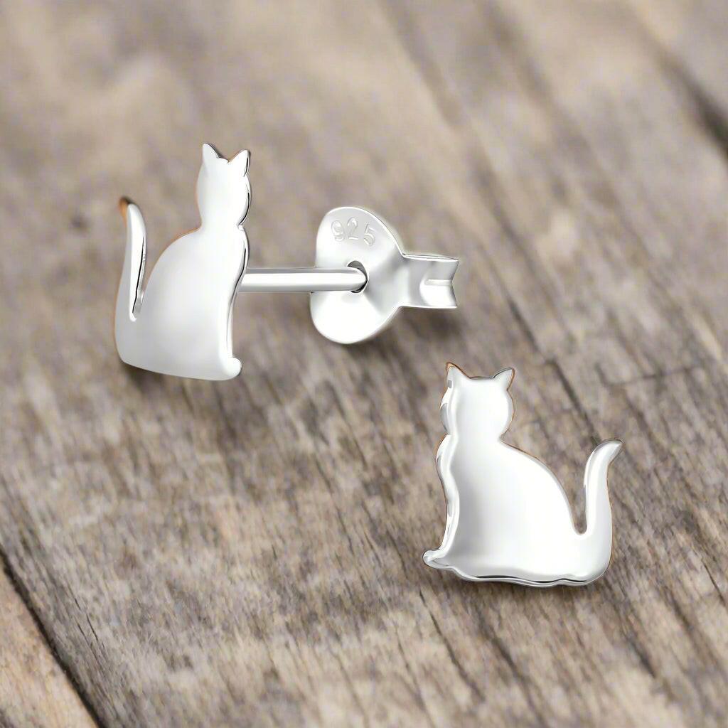 Silver Cat Earrings – Hypoallergenic Sterling Silver Studs | Lightweight & Nickel-Free - Crumble and Core