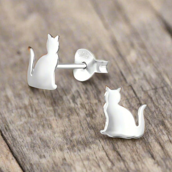 Silver Cat Earrings – Hypoallergenic Sterling Silver Studs | Lightweight & Nickel-Free - Crumble and Core