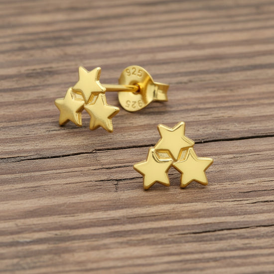 Gold Plated Star Earrings – Sterling Silver Triple Star Studs | Elegant Gift Idea - Crumble and Core