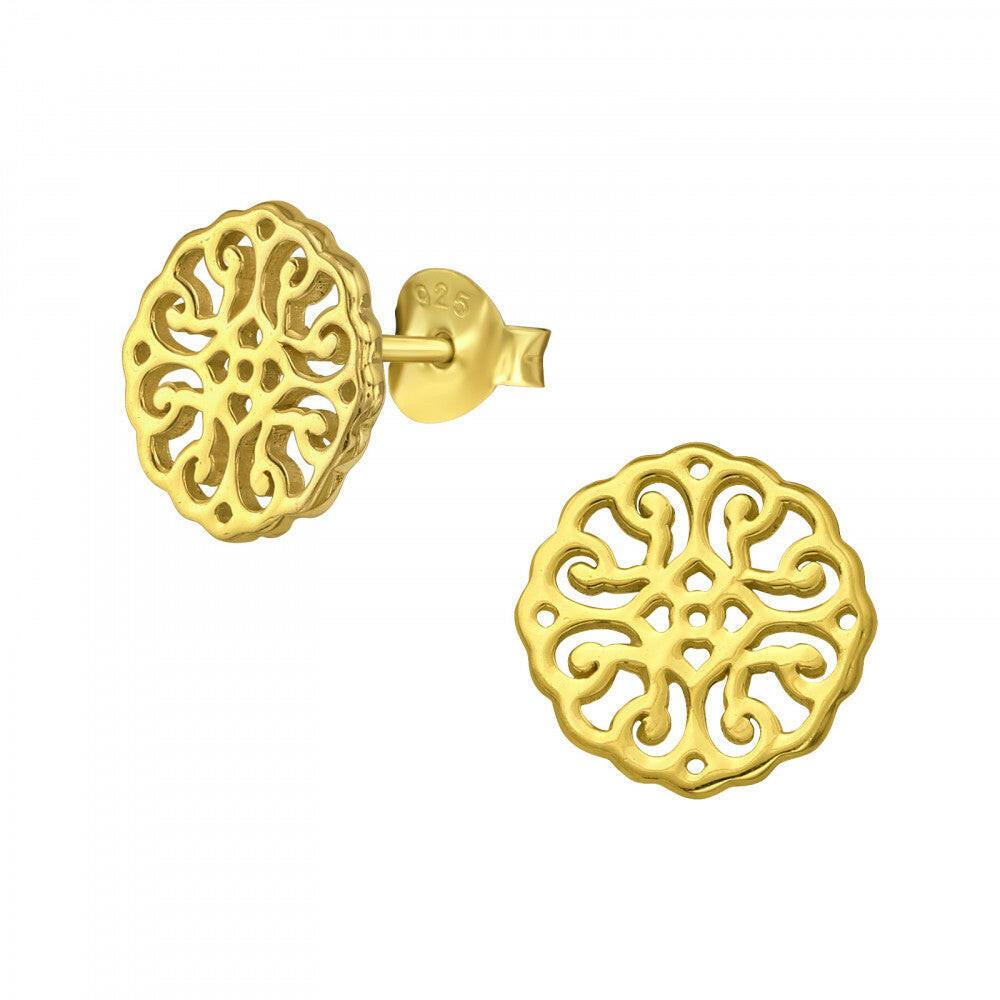 Gold Plated Studs – Elegant Filigree Stud Earrings | 24K Gold Plated Jewelry Gift - Crumble and Core