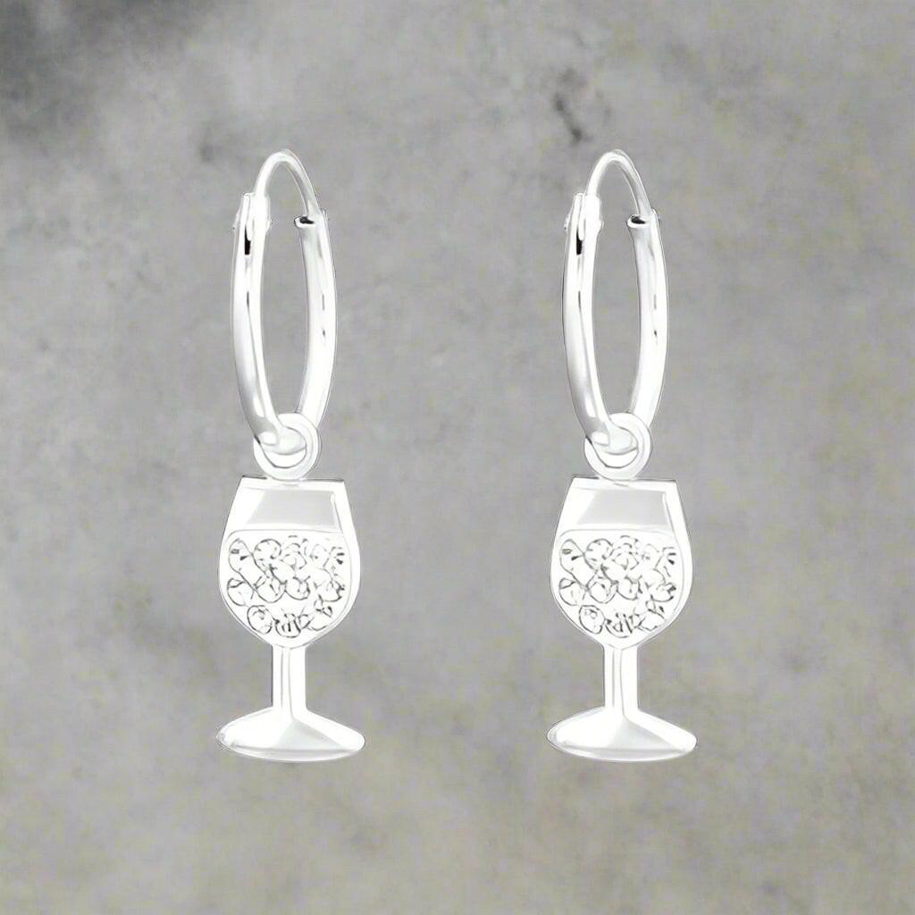 Sterling Silver Ear Hoops – Dainty Wine Glass Earrings With Crystal Gems - Crumble and Core