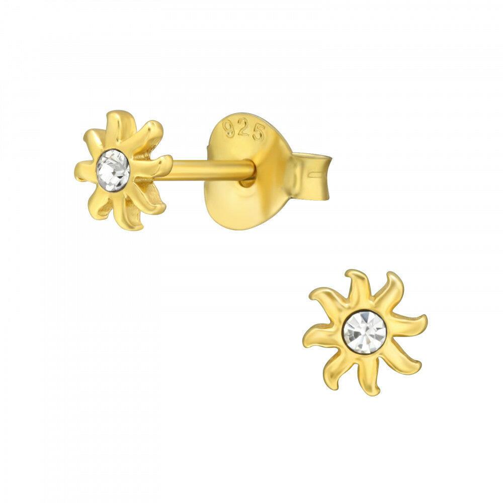 Gold Plated Sun Studs – 24K Gold Earrings With Sparkling Cubic Zirconia Center - Crumble and Core