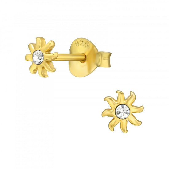 Gold Plated Sun Studs – 24K Gold Earrings With Sparkling Cubic Zirconia Center - Crumble and Core