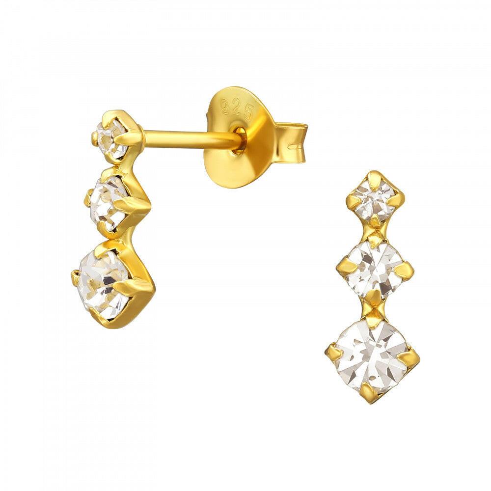Gold Cubic Zirconia Earrings | Sterling Silver Triple Drop Studs – Elegant Gift - Crumble and Core