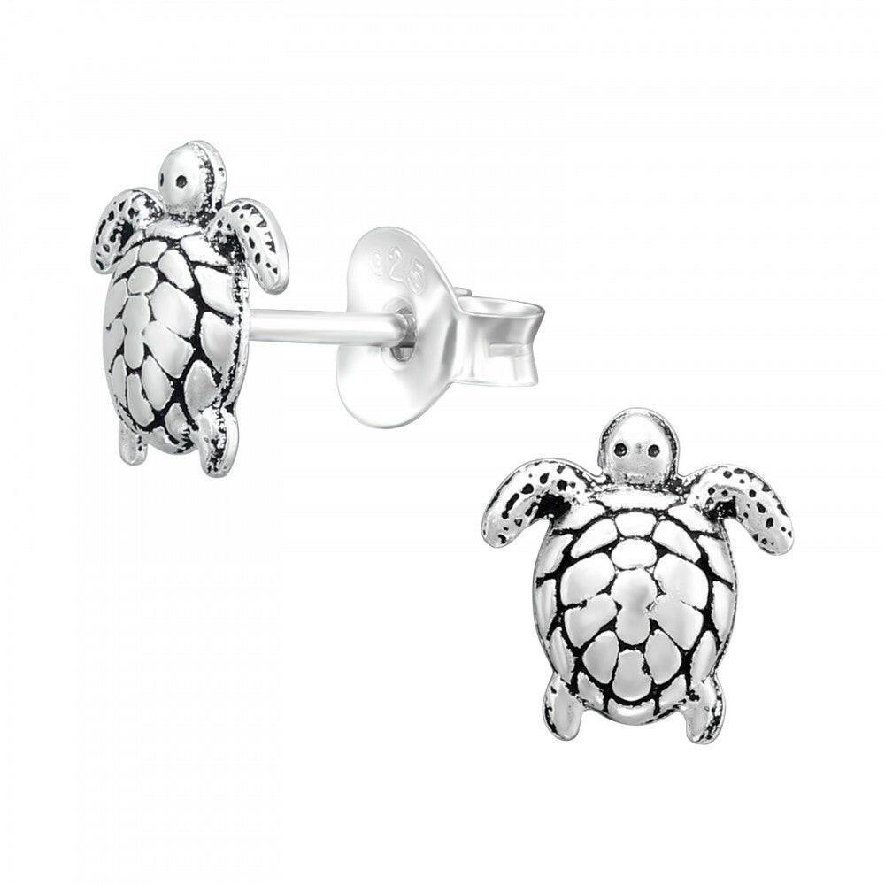 Silver Turtle Earrings – Lightweight Sterling Silver Studs | Hypoallergenic Nickel Free - Crumble and Core