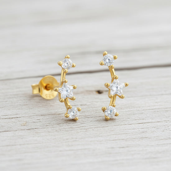 Gold Plated Earrings – 24K Crystal Crawler Studs | Sterling Silver Sparkle Studs - Crumble and Core