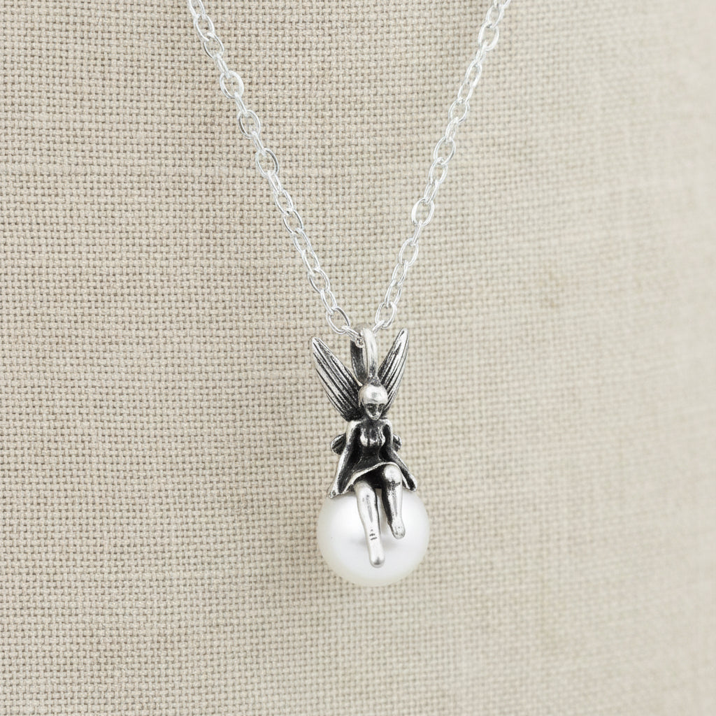 Sterling Silver Fairy and Pearl Pendant Necklace - Crumble and Core