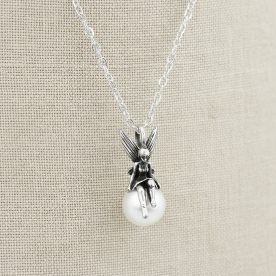 Sterling Silver Fairy and Pearl Pendant Necklace - Crumble and Core