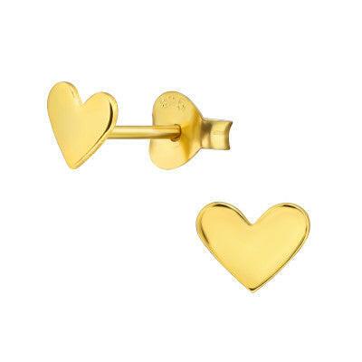 Gold Plated Heart Studs – Sterling Silver Earrings | 24K Gold Jewelry Gift - Crumble and Core