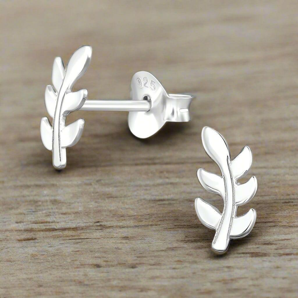 Silver Leaf Earrings – Hypoallergenic 925 Sterling Studs with Butterfly Backs - Crumble and Core