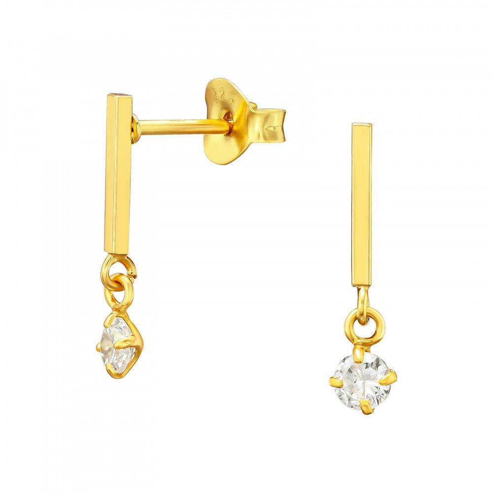 Gold Plated Earrings – Sterling Silver Studs With Sparkling Cubic Zirconia Dangle - Crumble and Core