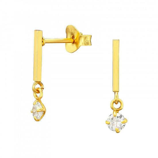 Gold Plated Earrings – Sterling Silver Studs With Sparkling Cubic Zirconia Dangle - Crumble and Core