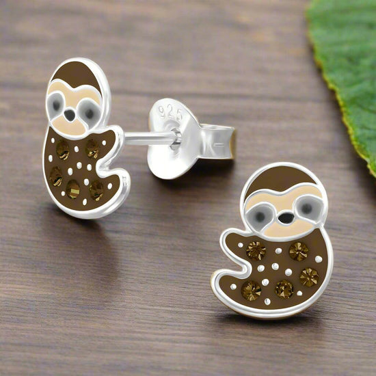 Sloth Silver Earring – Hypoallergenic Sterling Silver Studs With Butterfly Backs - Crumble and Core