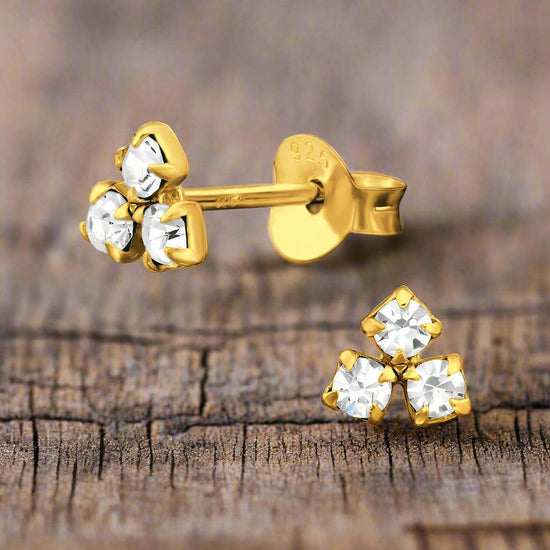 Gold Cubic Zirconia Earrings – Sterling Silver Gold Plated Studs | Elegant Gift - Crumble and Core