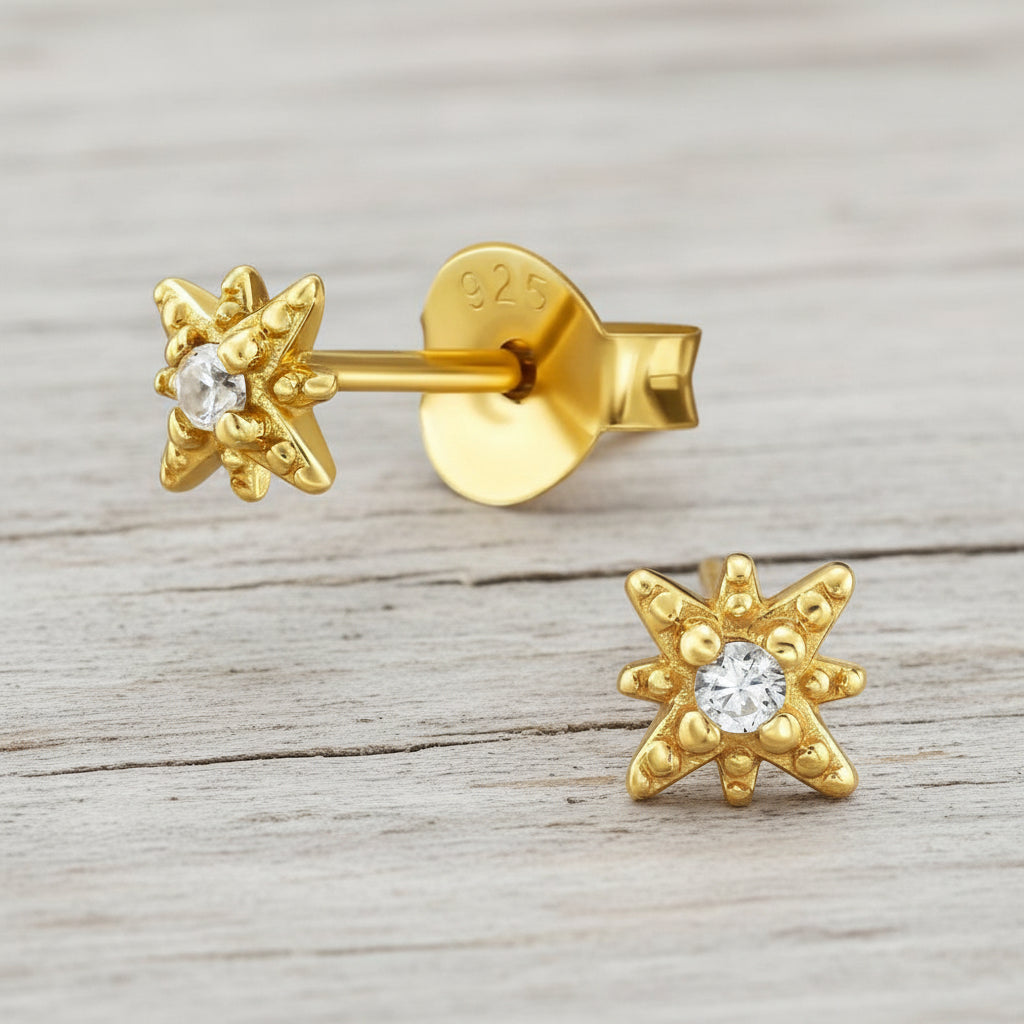 24K Gold Plated Earrings – Sterling Silver Star Studs | Dainty Celestial Jewelry Gift - Crumble and Core