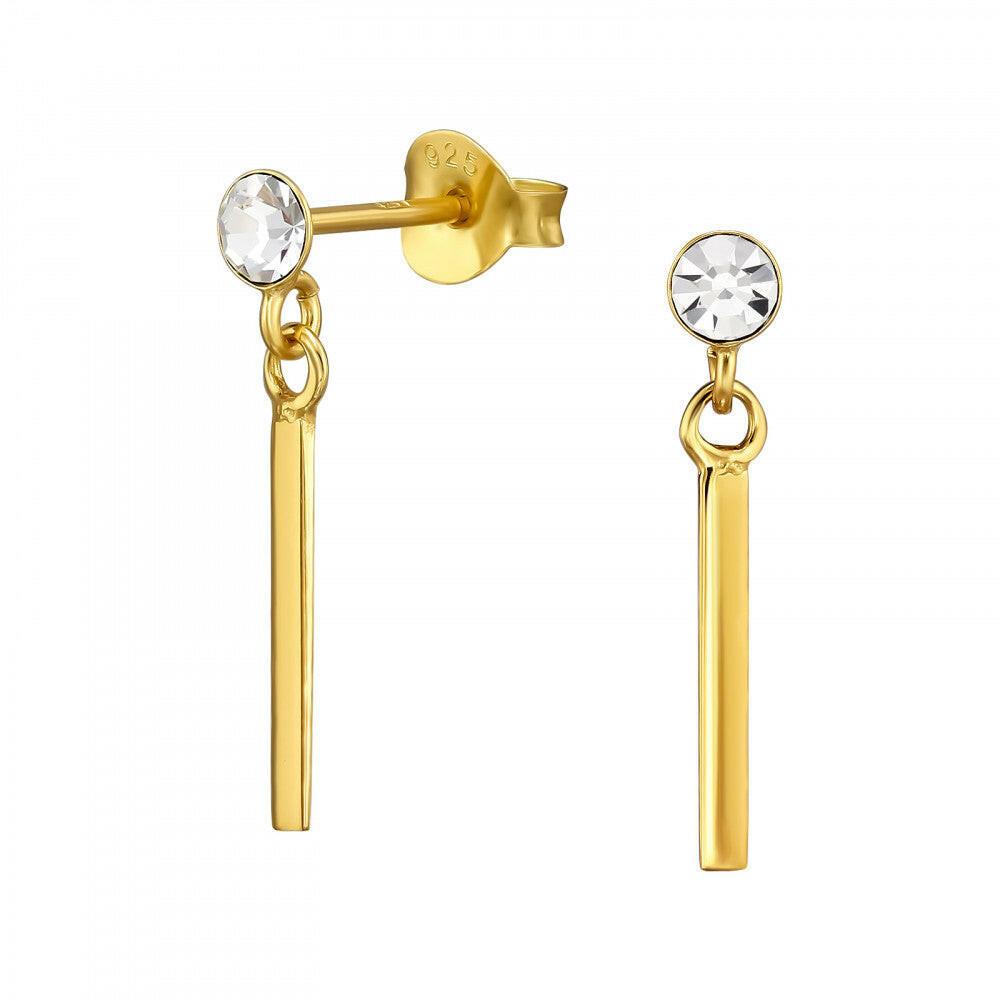 24K Gold Plated Earrings – Sterling Silver Studs With Crystal Dangle Design - Crumble and Core