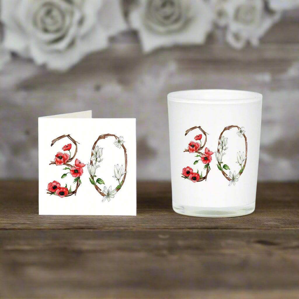 30th Birthday Gift Floral Boxed Scented Candle Card Set - Celebration Gift - Crumble and Core