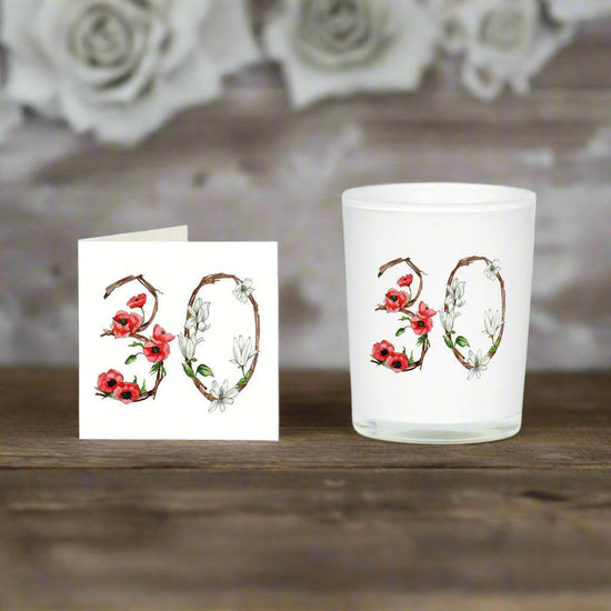30th Birthday Gift Floral Boxed Scented Candle Card Set - Celebration Gift - Crumble and Core